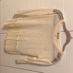 Quarter sleeve dressy top with jewels on shoulders